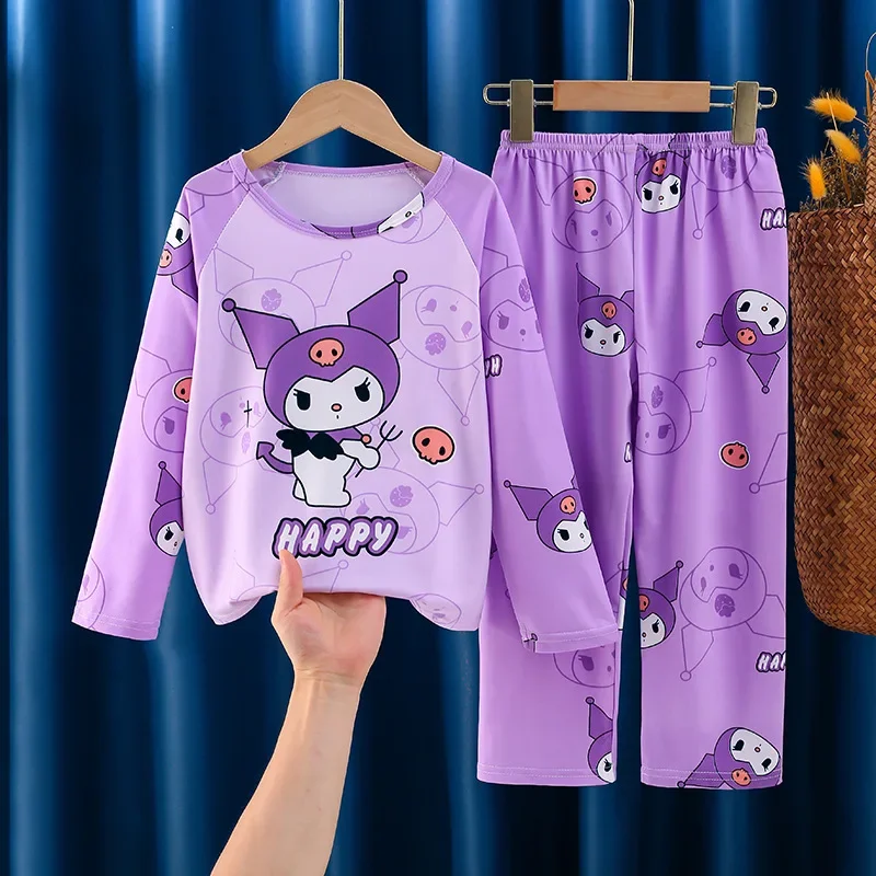 2024 Autumn Kawaii Miniso Children Milk Silk Pajamas Sets Girl Boy Sleepwear Korean Kids Homewear Clothes Cute Anime Loungewear