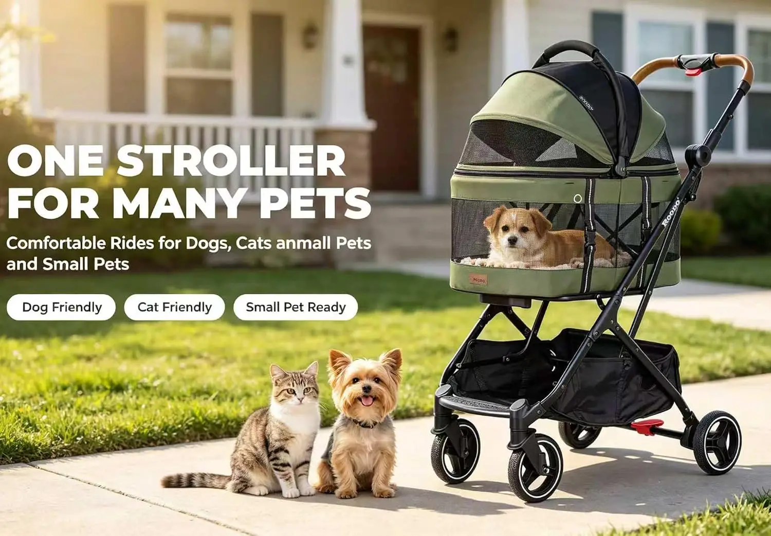 2026 Enhanced 3-in-1 Pet Travel Stroller for Dogs and Cats, Includes Removable Carrier, Lightweight Folding Portable All-Terrain Gear, Supports Puppy Doggie Kitty Bunny up to 35 lbs, Green