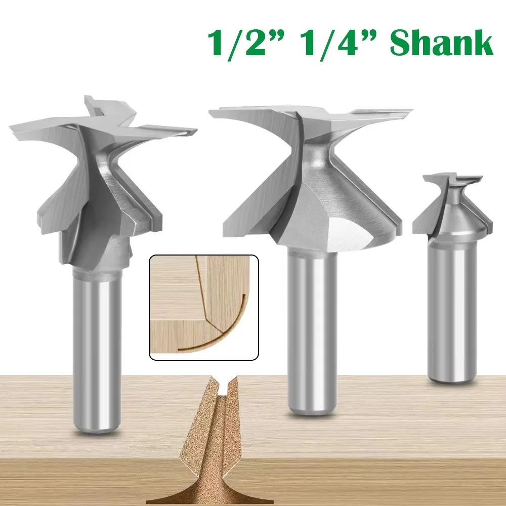 1PC 1/4 Handle 1/2 Handle Arc Integrated Knife 2 Edges, 3 Edges with Seams Woodworking Milling Cutter Cutting Tool