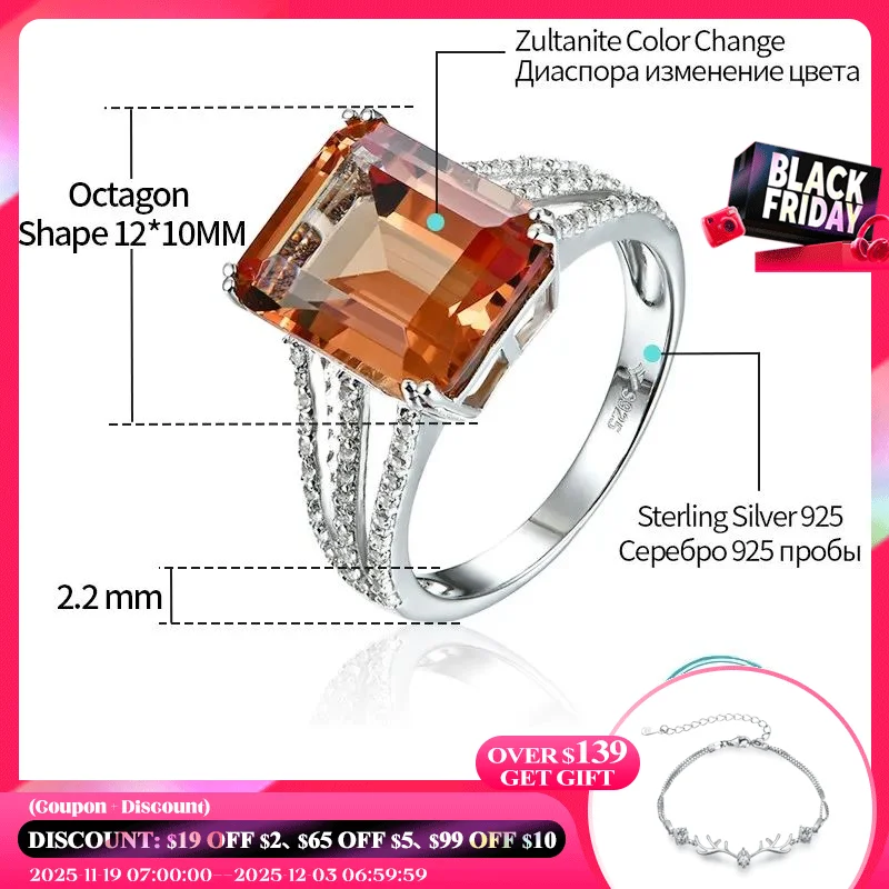 

Женское кольцо с зултанитом, из стерлингового серебра 925 пробы, с драгоценными камнями 6,3 карат, в классическом стиле, для свадьбы и Помолвки