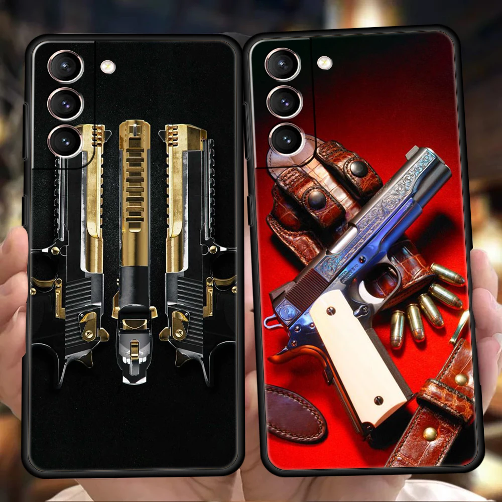 

Handgun Gun BUllets Phone Case For Samsung Galaxy S24 S23 S22 S20 S21 FE Ultra S24 S23 S10 S10E S9 S8 Plus 5G Phone Cover Bags