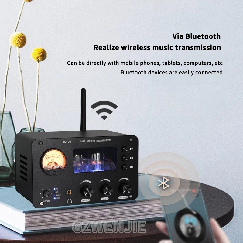 Bluetooth Tube Preamplifier Amplifiers 2 Channels HiFi 6H3N Tube Preamp For Speaker Sound Amplifier Audio Home Theater Karaoke