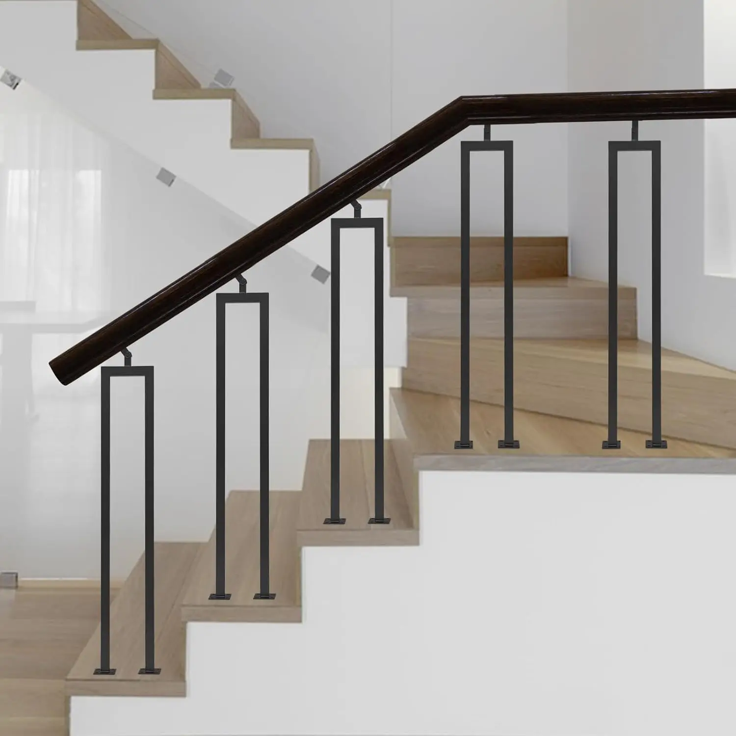 3 قطع من درابزين الدرج، درابزين سلالم على شكل حرف U مقاس 36 بوصة مع دعامة علوية قابلة للتعديل للدرج الداخلي (أسود) #1