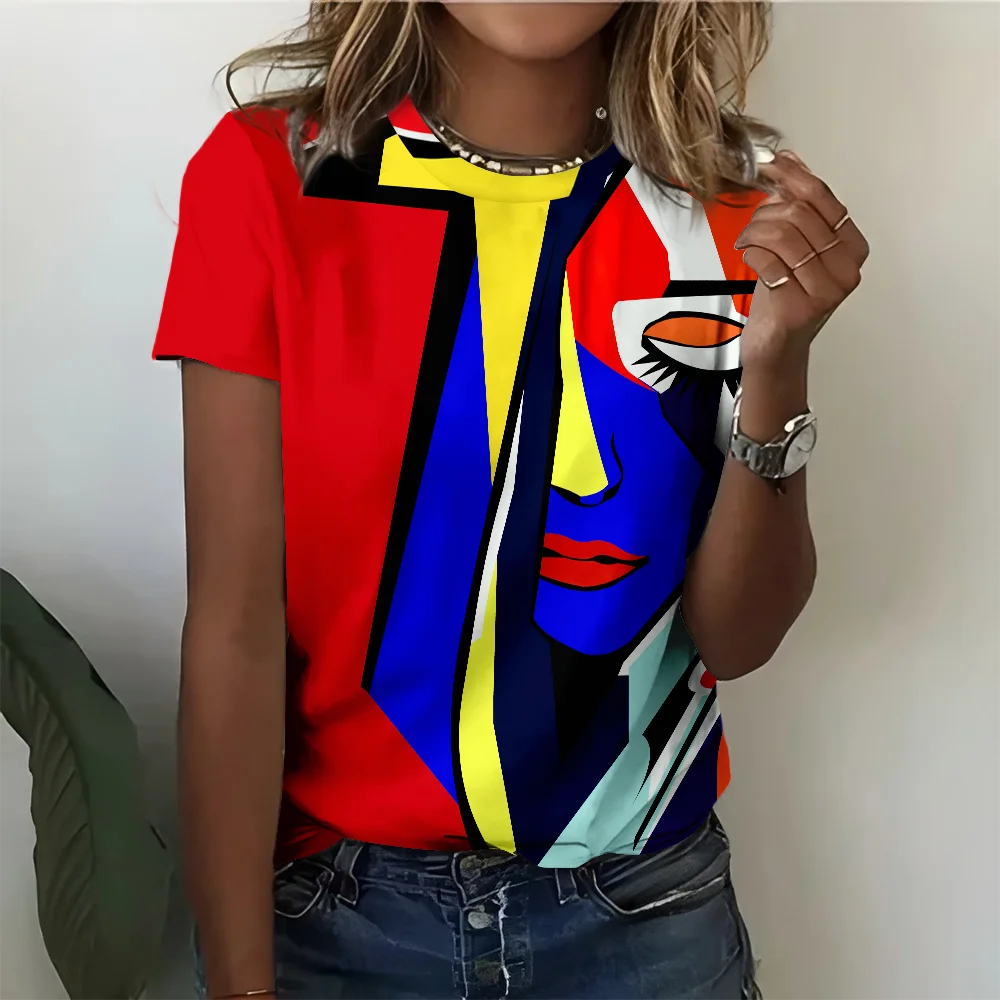 

Colorful Abstract Art Women's T-shirt Modern Art Casual Fashion Comfortable Style Summer Short Sleeve