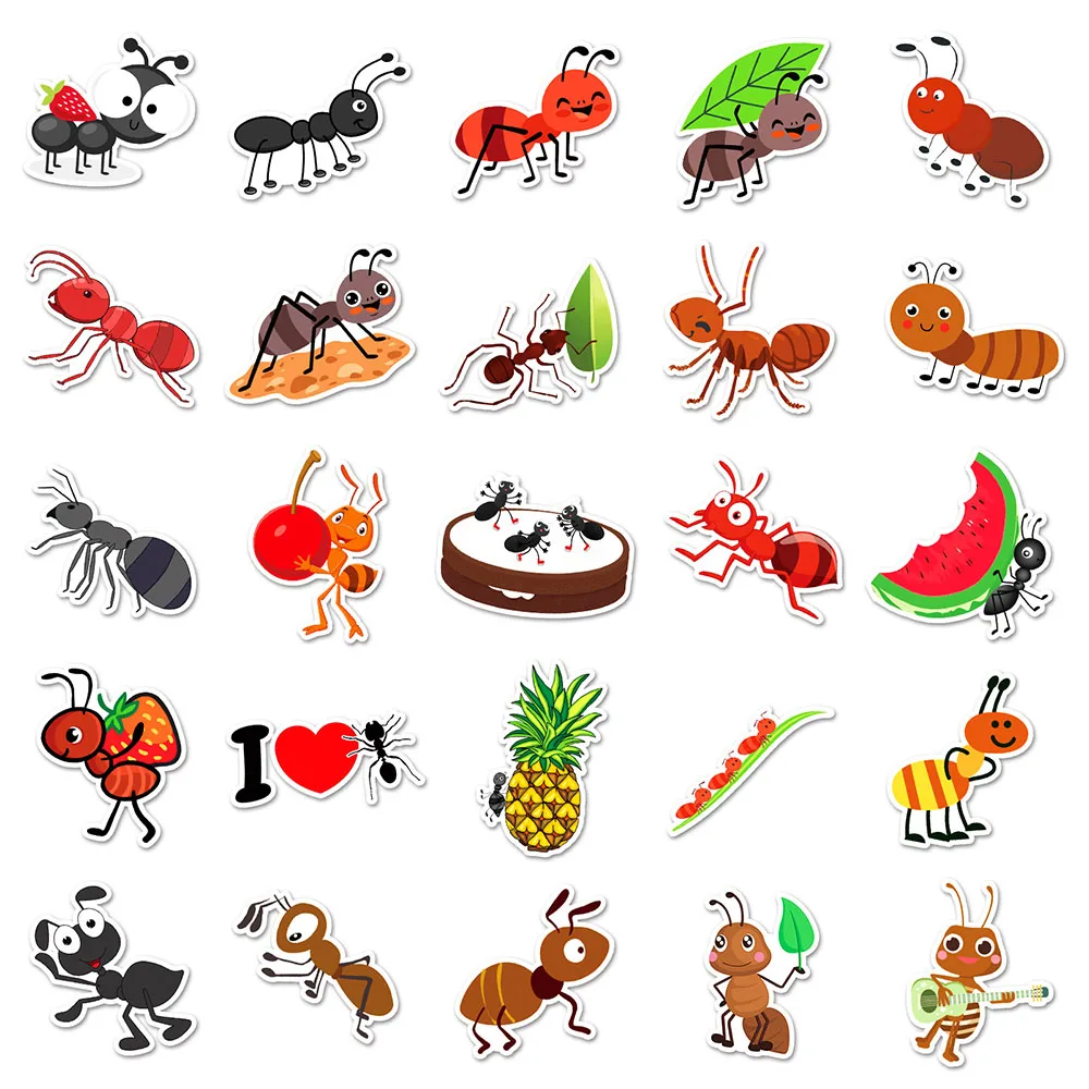 10/30/50PCS Cartoon Ant Stickers Kids Toy Gift DIY Suitcase Stationery Notebook Phone Car Funny Bug Sticker Decals Wholesale