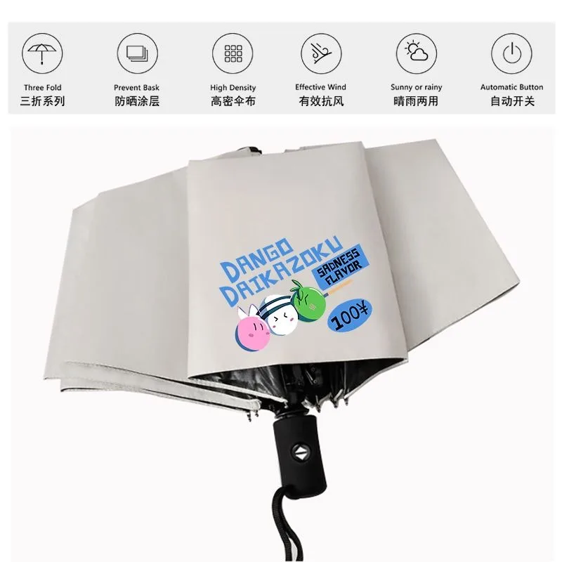 Black White Clannad,popular Anime Cosplay Cute Kawaii Chibi,Anti-UV, Automatic Rain Travel Compact Umbrella for Woman Girl child