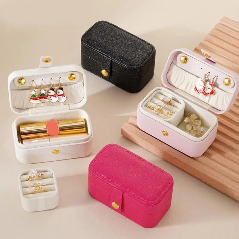 Mini Simple and Exquisite Leather Jewelry Box, Home Travel Portable Small Ring Necklace Earring Jewelry Storage Box