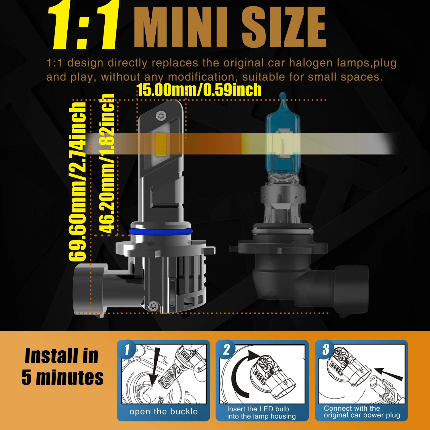 HIInter-Ampoule de voiture Canbus No Brave 9012, lumière blanche haute puissance 6000K, lampe à diode 12V 55W pour Toyota Chr 2016 ~ 2023, 2 pièces