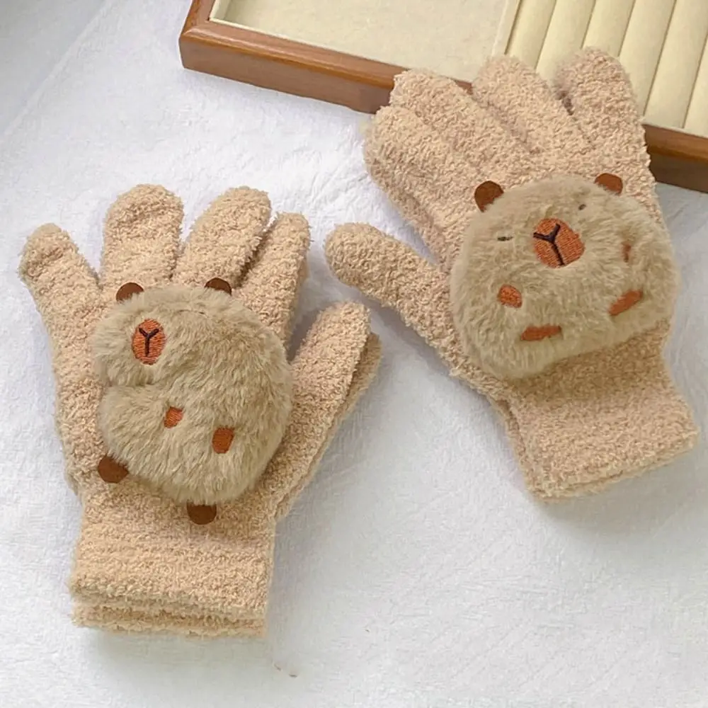 

Новые коралловые бархатные коралловые бархатные перчатки для езды на велосипеде, теплые плюшевые перчатки капибары, ветрозащитные милые женские перчатки с героями мультфильмов