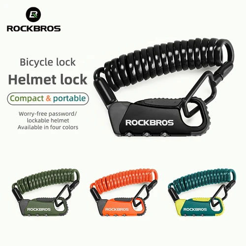 Imagen 1 del producto ROCKBROS candado de Cable ligero para bicicleta, candado portátil con combinación de contraseña de 3 dígitos candado para casco de seguridad, accesorios para bicicleta