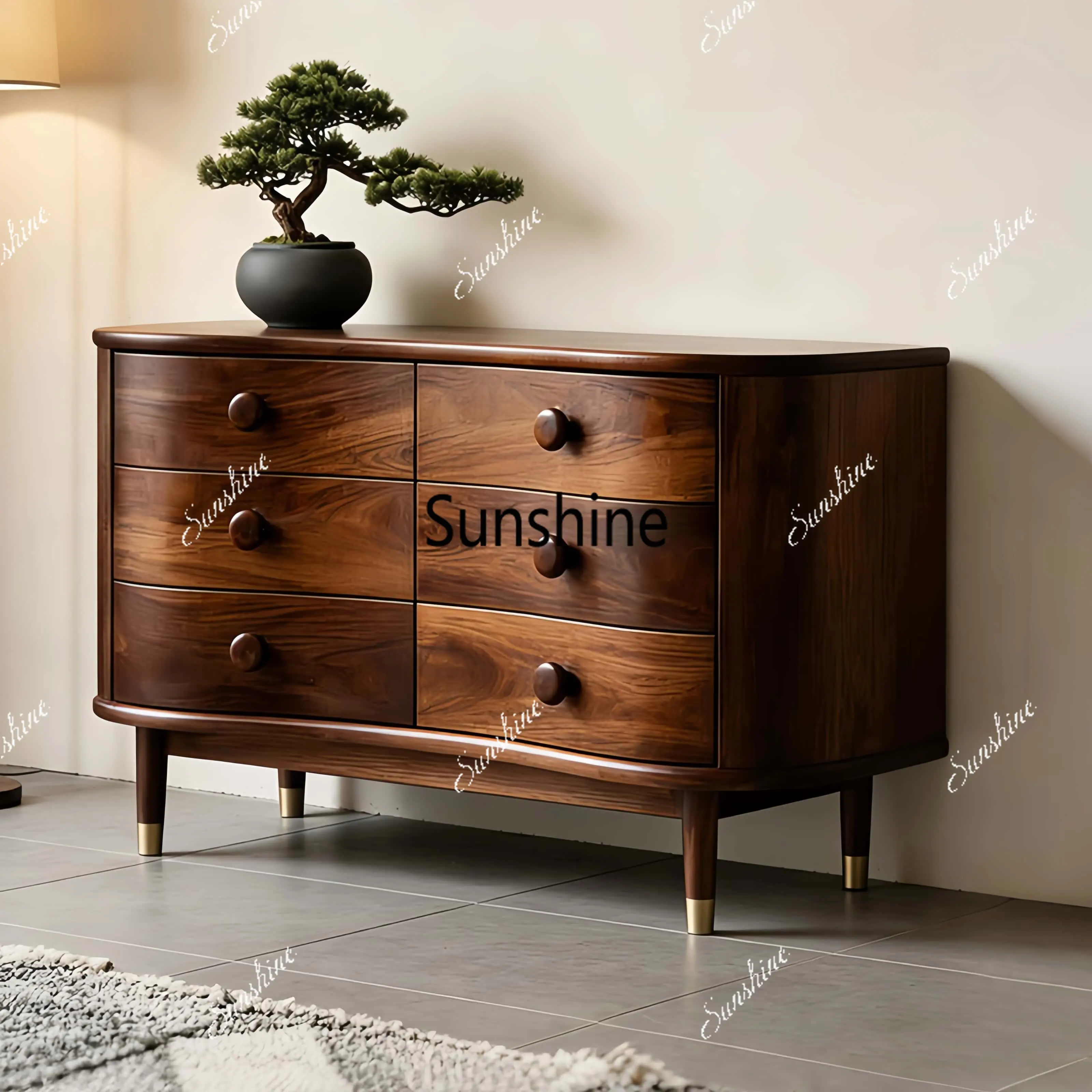 

New Chinese six-chest cabinet living room bedroom retro solid wood drawer locker
