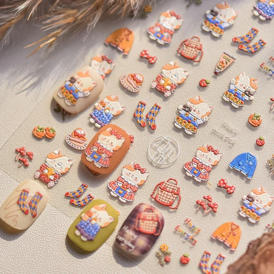 Süße Welpe Katze Schöner Hund Kätzchen Burger Kuchen Dessert Socke Schleife Pullover Persimmon Pilz Nail Art Aufkleber DIY Maniküre Aufkleber