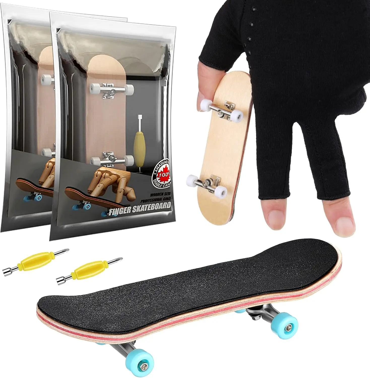 

2-Pack Wooden Finger Skateboard Park Set with Tools, Mini Finger Board Toy for Teens Adults