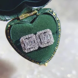 Handmade Square Stud Earring Lab diamond 925 sterling silver Jewelry Engagement Wedding Earrings for Women Bridal Party Bijou