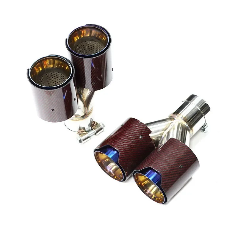 GM exhaust pipe refitted with one out, two out, four out Y-shaped red carbon fiber tail throat