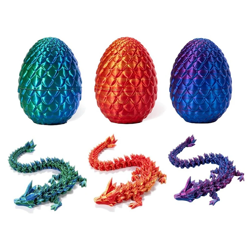 Uova di Pasqua del drago da 3 pezzi, giocattolo Fidget dell'uovo di drago, con drago articolato da 12 pollici, uovo di drago stampato in 3D, regali giocattolo a sorpresa