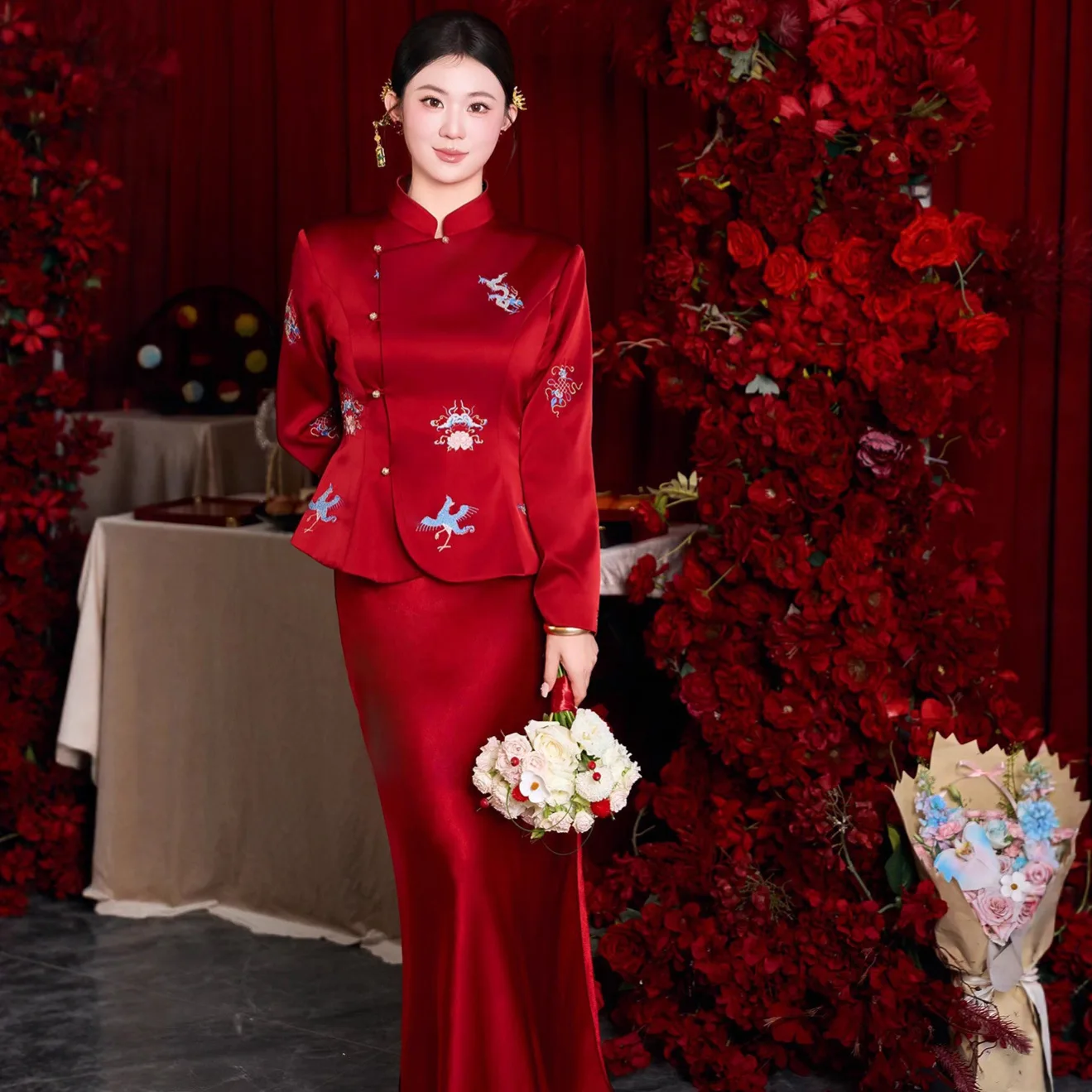 Wine Red Engagement Dress New Chinese Style 2026 White Light Luxury Toast Clothing Morning Gowns Back-to-Door Suit