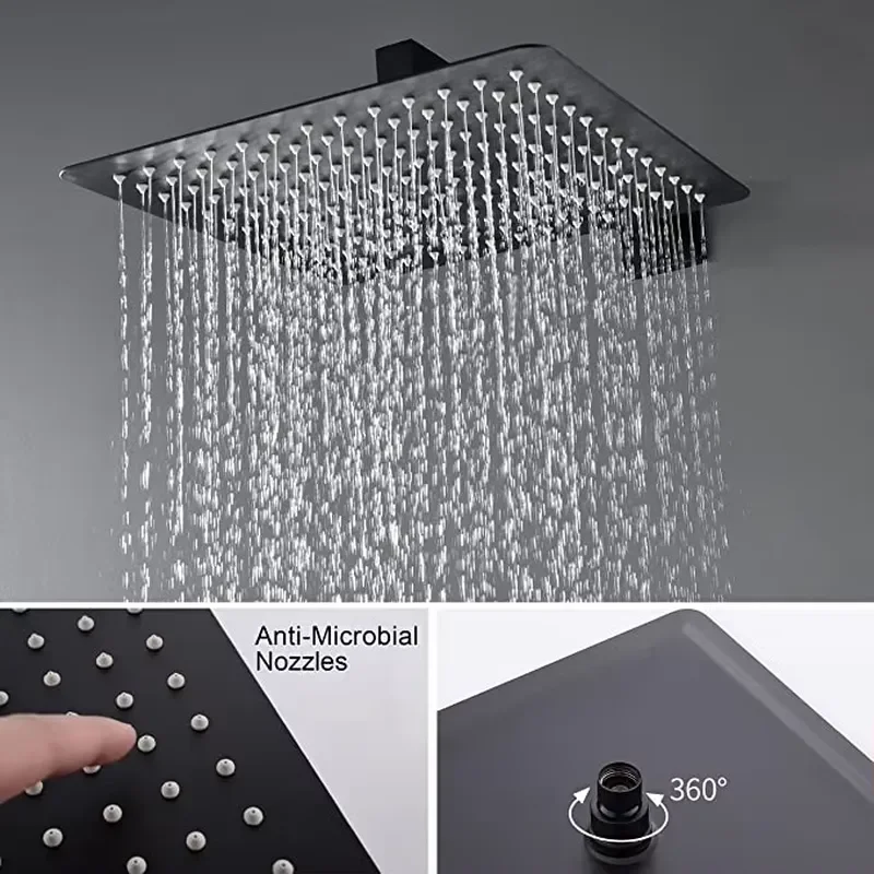 Matte Black Wall Mounted Rainfall Shower Head System Shower Faucet Set view 2