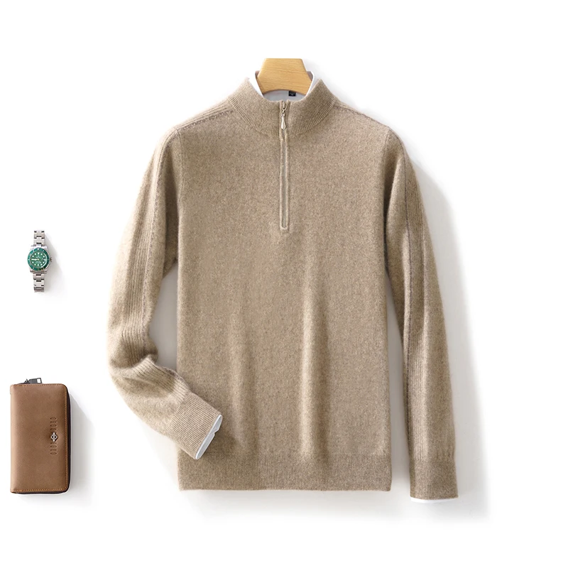 100% lana merino color block maglione con mezza cerniera collo finto pullover a maniche lunghe cashmere abbigliamento basic morbido e confortevole
