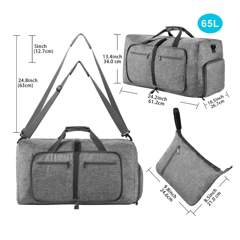 Fmeida 65L Duffle Bag with Shoes Compartment, Foldable Travel Duffel Bags for Men Women, Large Packable Travel Bag Water Repellent & Tear Resistant view 2