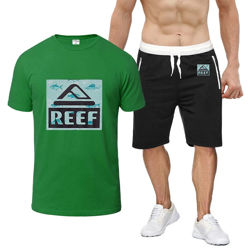 

2024 Summer Printing New Reef Eight-Color Men's Leisure Cotton Short-Sleeved Comfortable T-shirt + Shorts Casual Suit