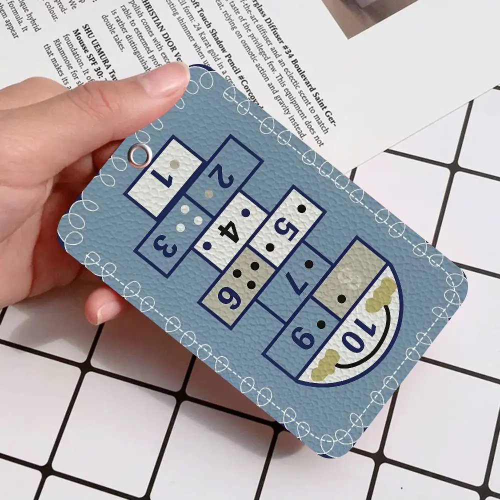 Cartoon Hopscotch Print Keychain With Access Card Holder, Bus Pass & Meal Card ID Bank Card Protective Case For Security