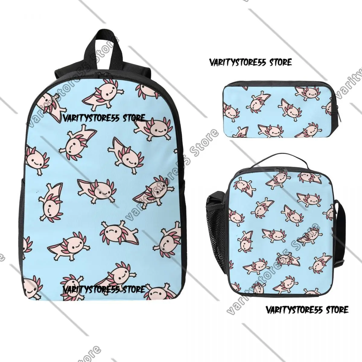 

Рюкзак с изображением морского животного ахолотла для школьников, для мальчиков и девочек, сумка для книг, школьная сумка, сумка для ноутбука, 3 предмета: термосумка для обедов, пенал