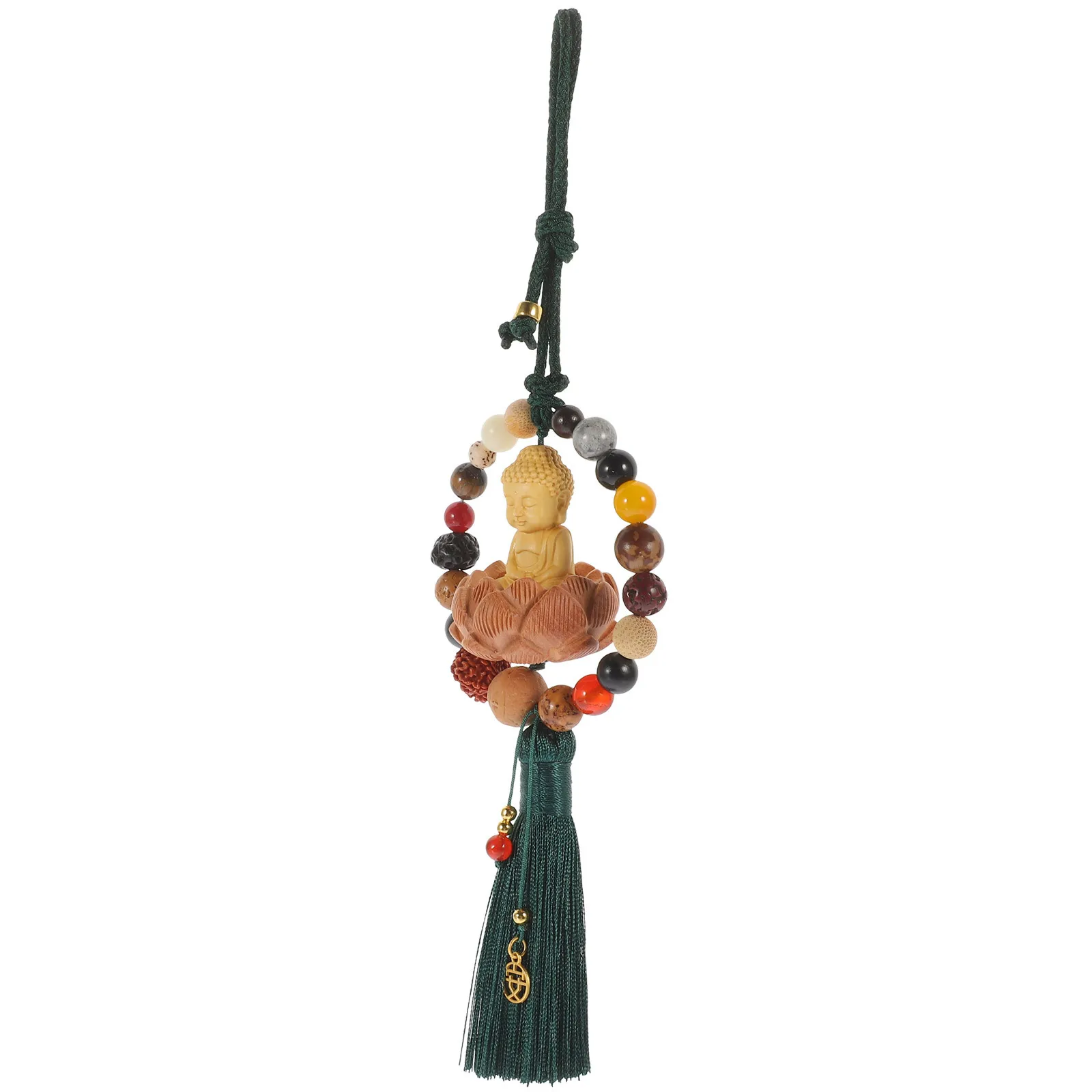 

Wood Buddha Beaded Pendant Chinese Style Car Interior Hanging Ornament Unique Tassel Decoration Buddha Hanging Ornament