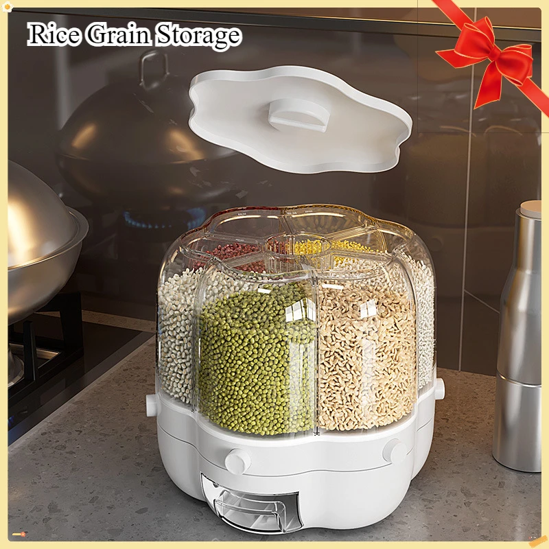 Grain Storage Container Kitchen Food Rotating Rice Dispenser Sealed Insectproof Rice Grain Storage Container Kitchen Accessories