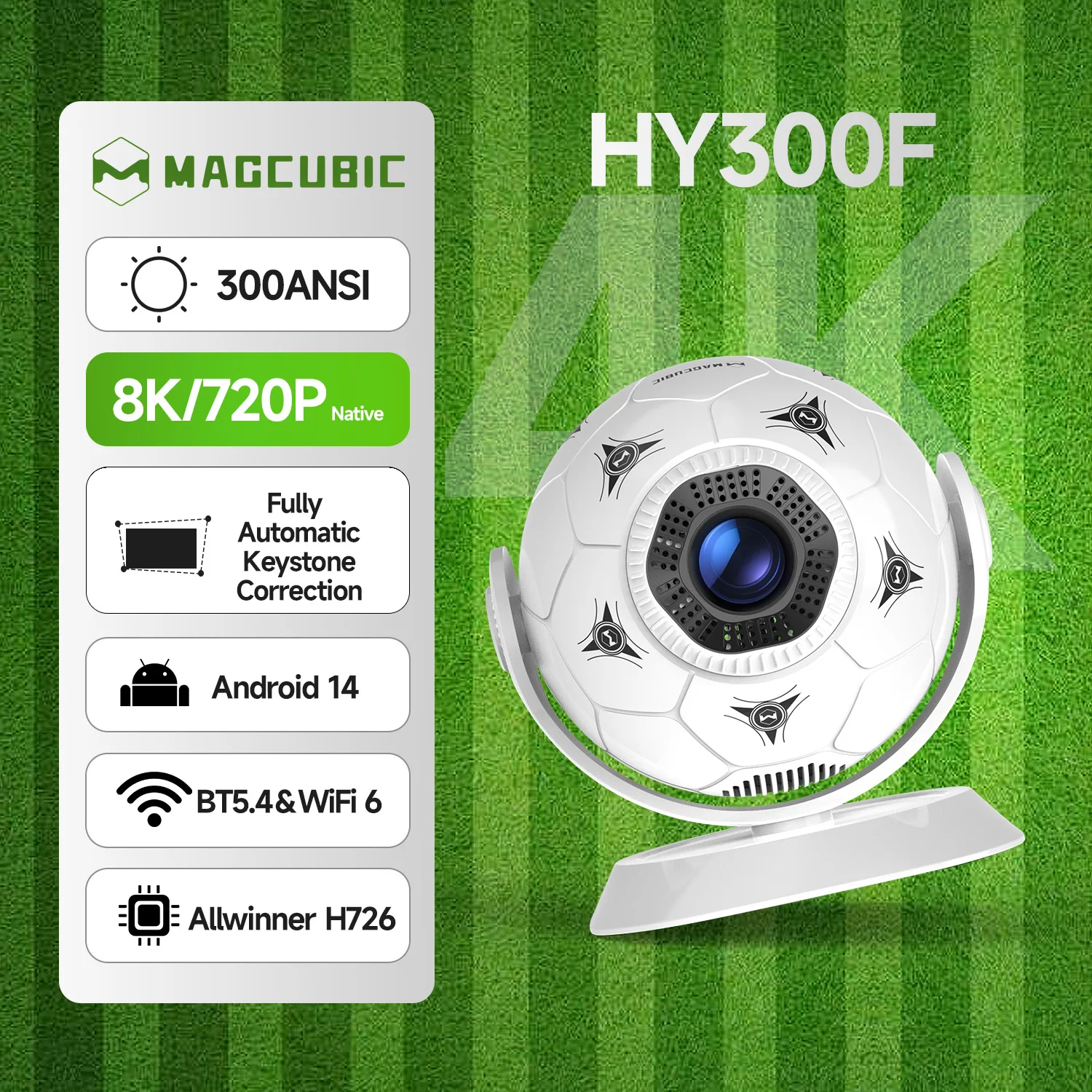 Projecteurs domestiques Magcubic HY300F 8K, projecteur MINI 300 Ansi LED Android 14 Wifi6 BT5.4, cinéma maison créatif, football, films