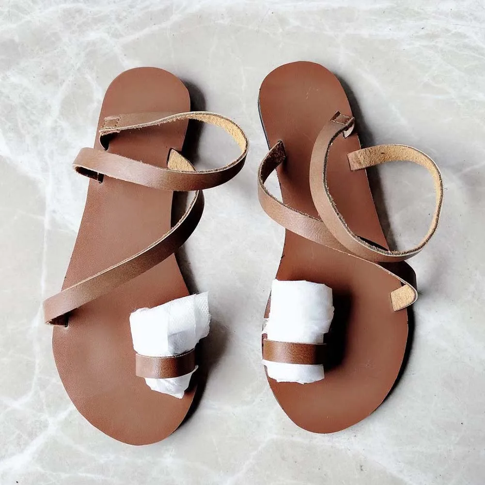 Fashion Flat Heel Sandals Comfortable Lightweight Wear-Resistance Non-Slip Black Brown Simple Flat Sandals Female Outdoor Daily