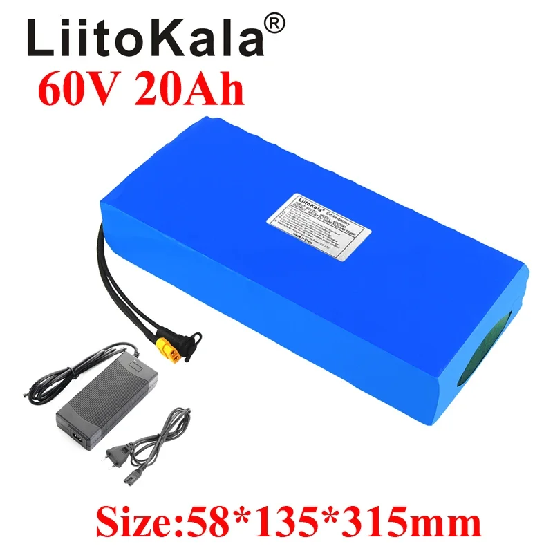 LiitoKala 18650 60V 20Ah Lithium Ion Recargables Battery Electric Bicycle 3000W Built in BMS 50A Socket T/XT60/XT90/2P