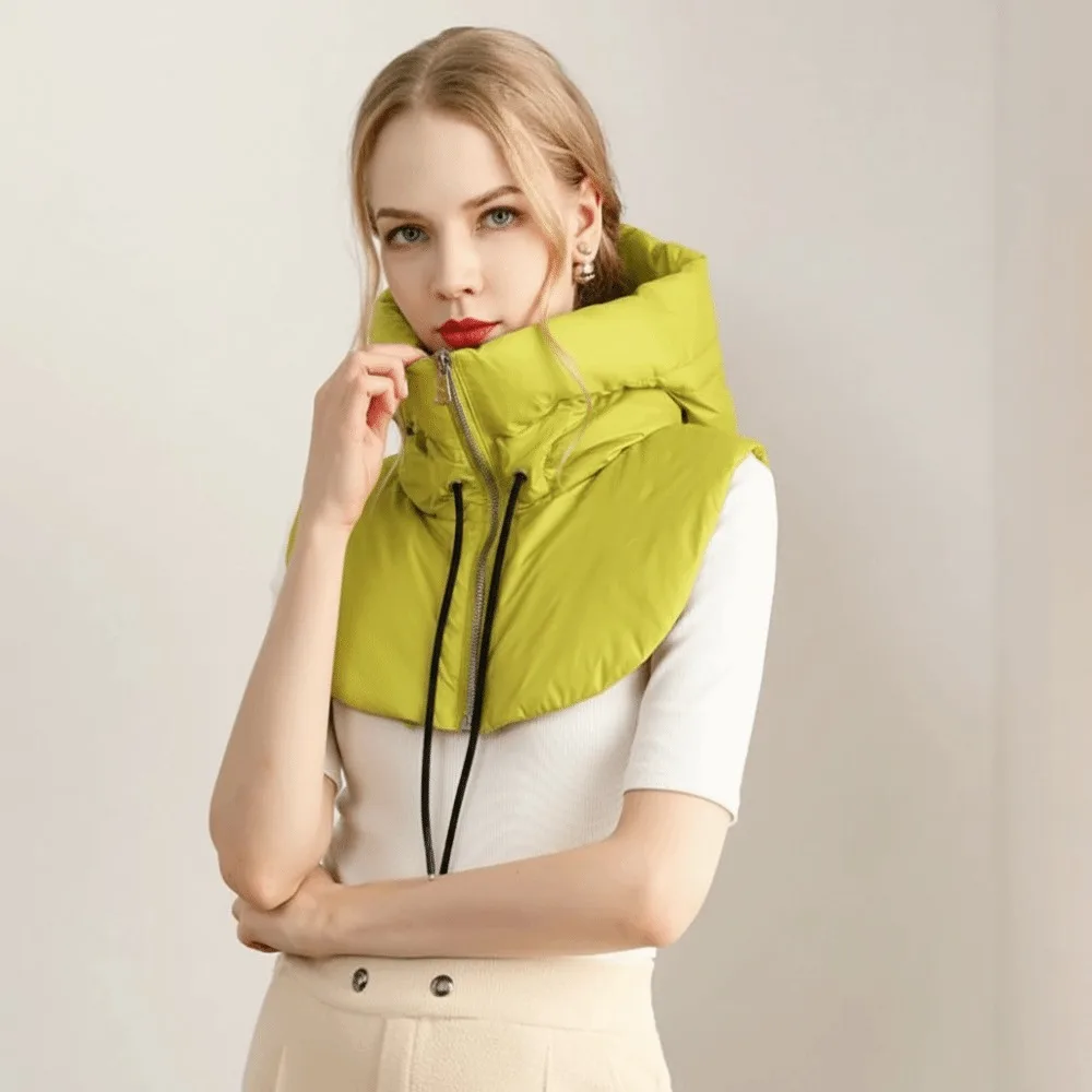 

Зимние сверхлегкие пуховые шапки с капюшоном, пальто на молнии с завязками, короткая майка, съемный чехол на шею, искусственные женские высокие воротники