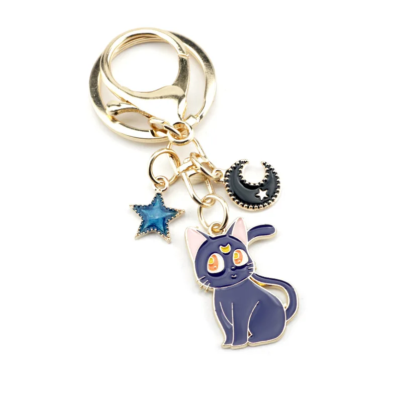 Sailor Moon Metal Keychain Luna Artemis Cat Key Ring Moon Star Couple Key Chain Pendant Trinkets Valentine\'s Day Gift Jewelry