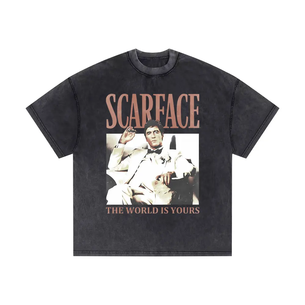 

Movie Scarface The World Is Yours Print Tshirt Al Pacino As Tony Montana Graphic T Shirts Men Washed Vintage Oversized T-shirts