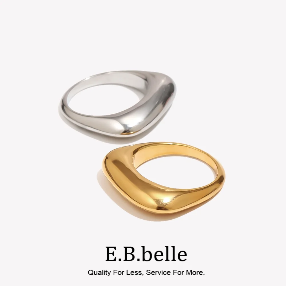 E.B.belle Einfach Kombinierbarer Quadratischer Ring Minimalistischer Stil Edelstahl Damen Körperschmuck 18K Vergoldeter Charm
