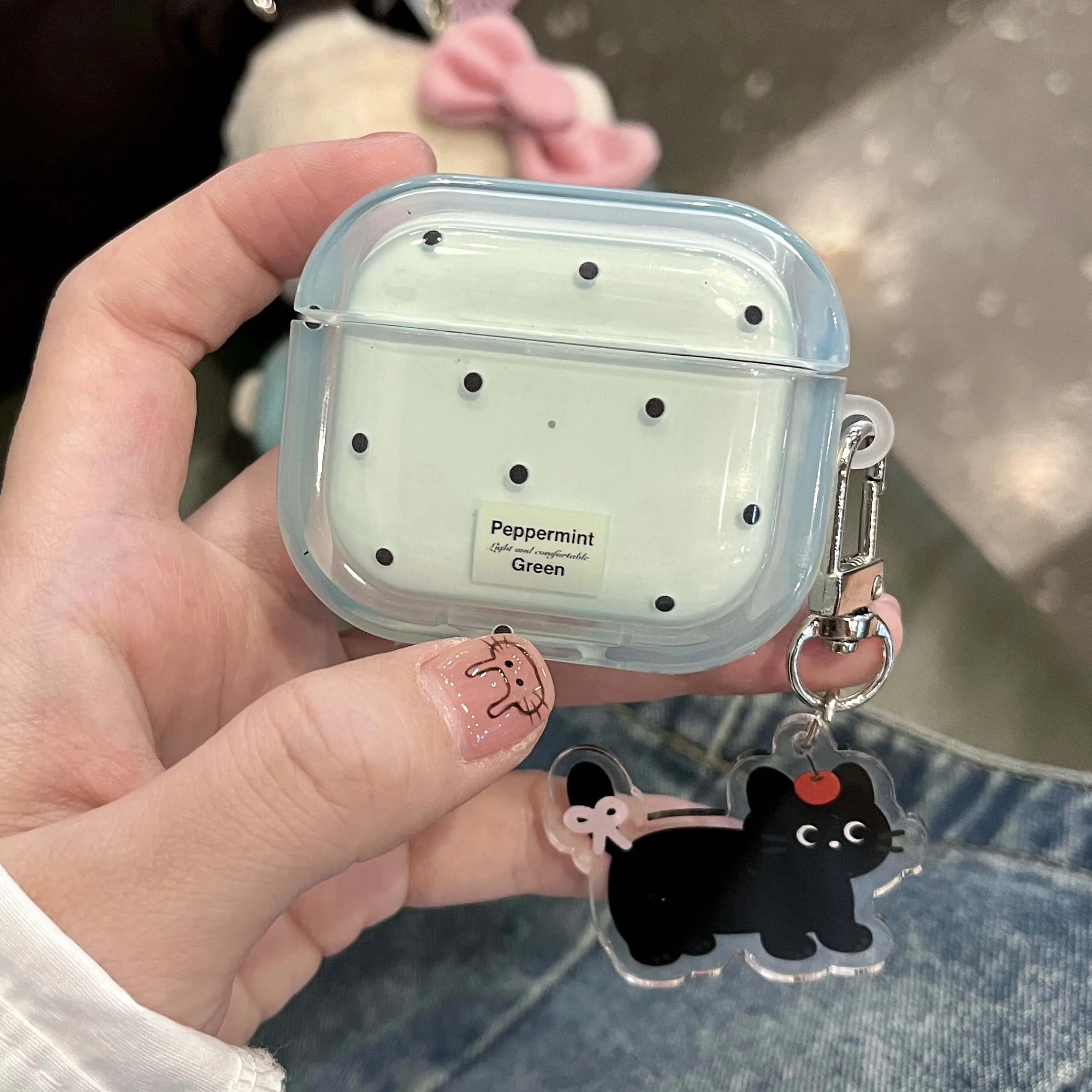 

Cartoon black cat pendant cute bow ins jane earphone case for apple airpods 3 pro 2nd 2 1 wireless bluetooth charging box