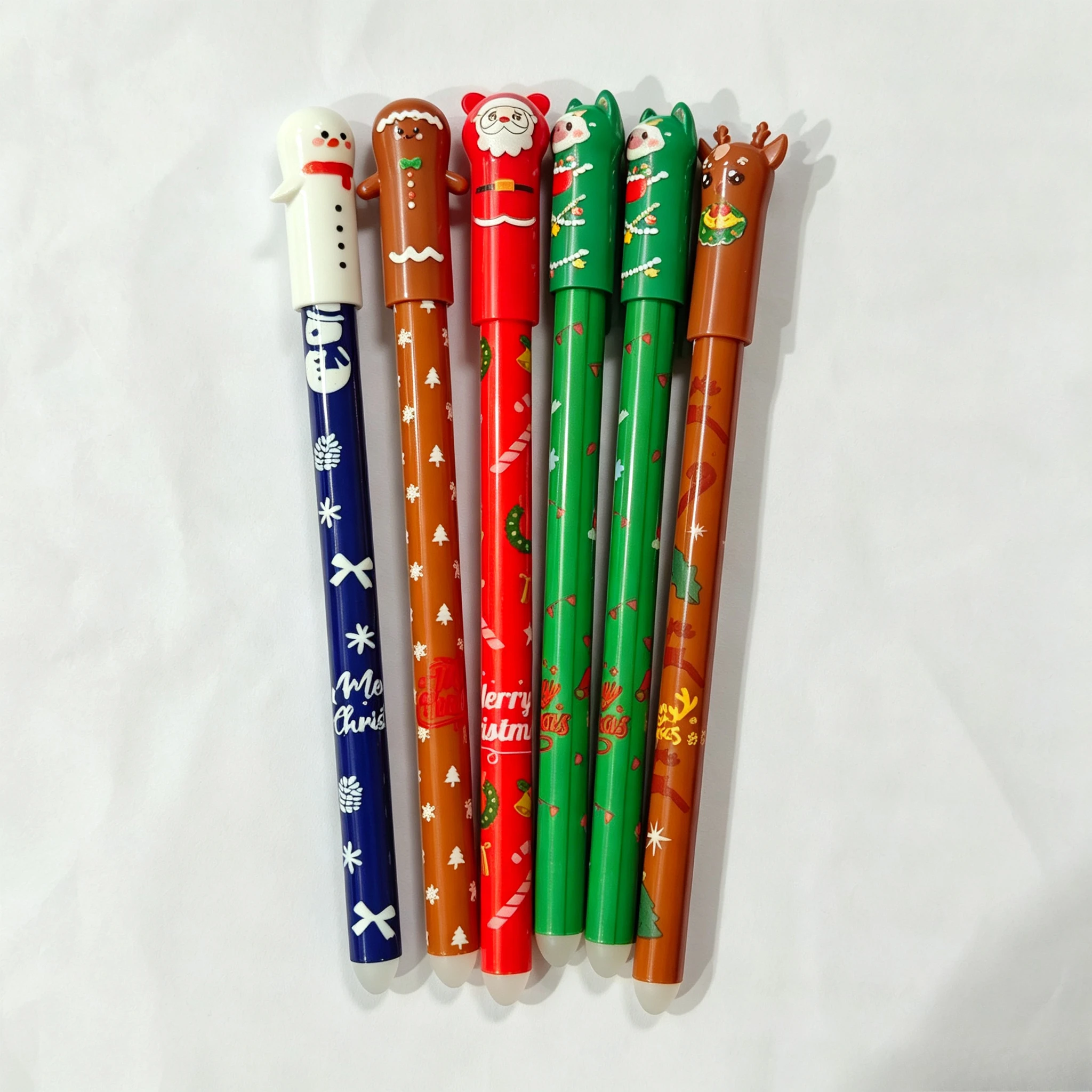 5pcs Christmas Erasable Gel Pens/With Santa Claus, Snowman Patterns/Quick-Drying/Erasable for Writing Mistakes/Smooth Writing.
