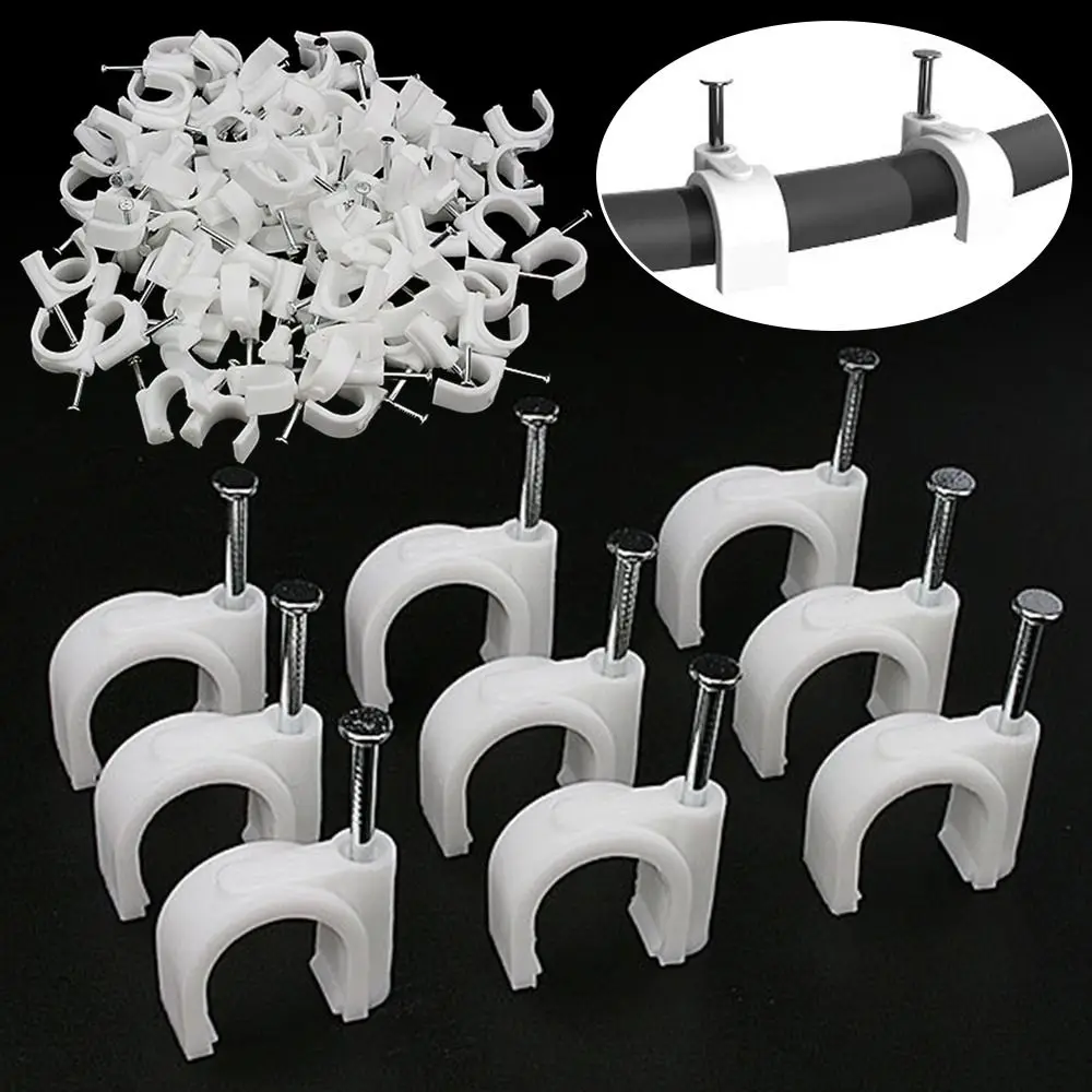 100pcs Durable U Shape Circle Wall Clip Clamp PVC Pipe Line Buckle Fixing Wall Hanging Wire Management Home