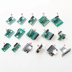 Micro Mini USB Type C 2Pin USB 2.0 3.0 Female Male connector Data Charging Cable Jack PCB Test Board with Pin Header 90 Degree