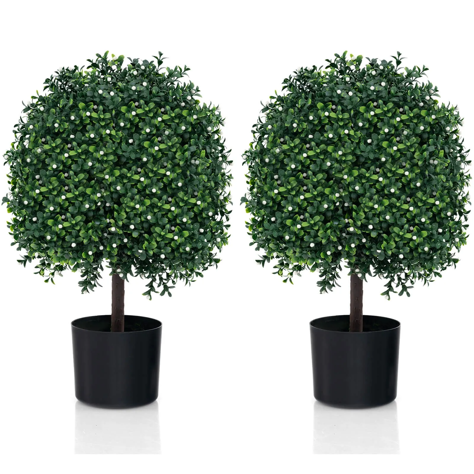 

2 Pack Artificial Boxwood Topiary Ball Tree w/ UV Rated Leaves 343 White Fruits