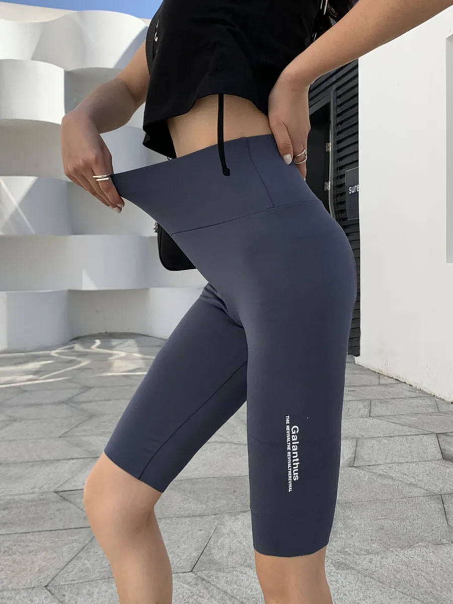 Fashion Fitness Casual Seamless Biker Shorts Women High Waist Fashion Summer Slim Knee-Length Bottoms Black Cycling Shorts