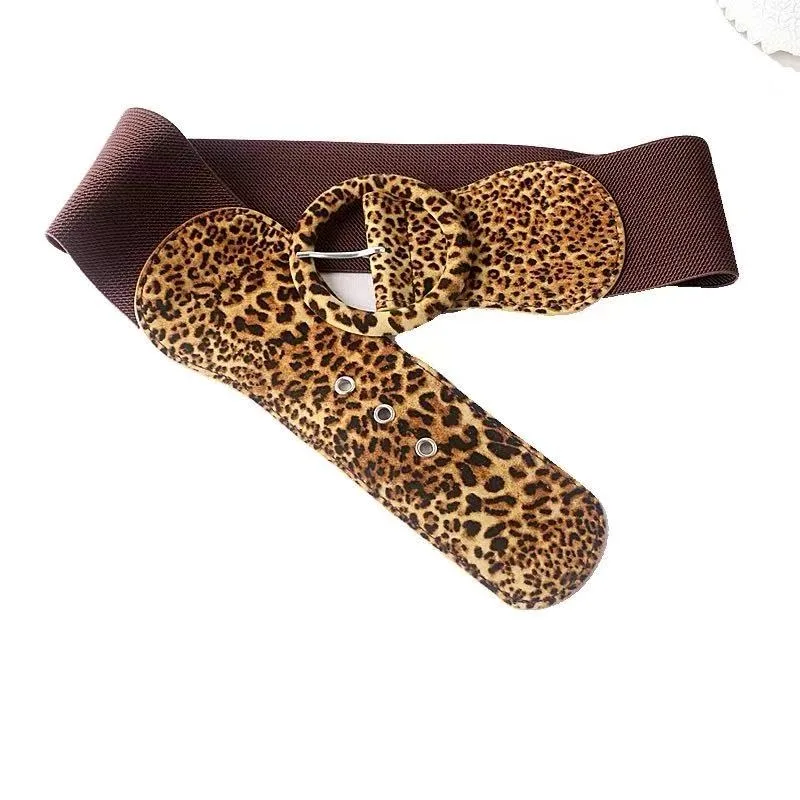 Cintura elastica da donna con leopardo, fascino alla moda, cintura in pelle scamosciata da donna, cintura larga, decorativa per jeans maglione abito