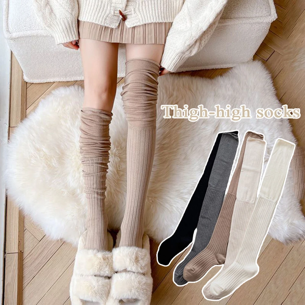 Women Thermal Socks Hosiery Autumn Winter High Tube Socks Splicing Stockings Knee-socks Korean Preppy Style Casual Sock 니삭스