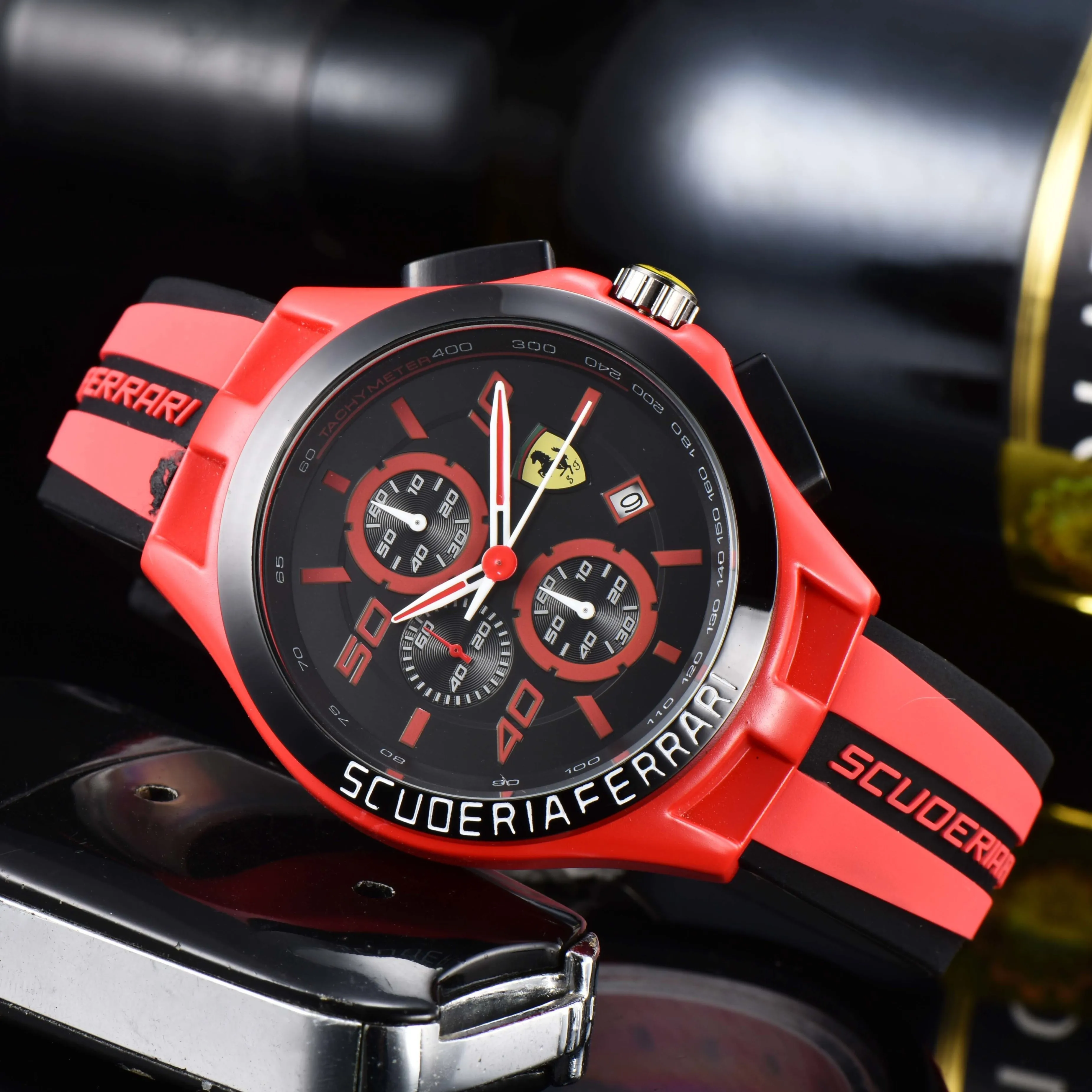 ساعة عصرية للرجال من فيراري سبورتس كاجوال إلكترونية، شاشة رقمية مزدوجة، حزام سيليكون، ساعات مضيئة مقاومة للماء للرجال #2