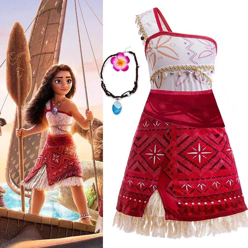 

Girls New Movie Moana 2 Dress Halloween Party Adventure Costume Girl Princess Fancy Clothes Children Vaiana Pet Pig Outfit
