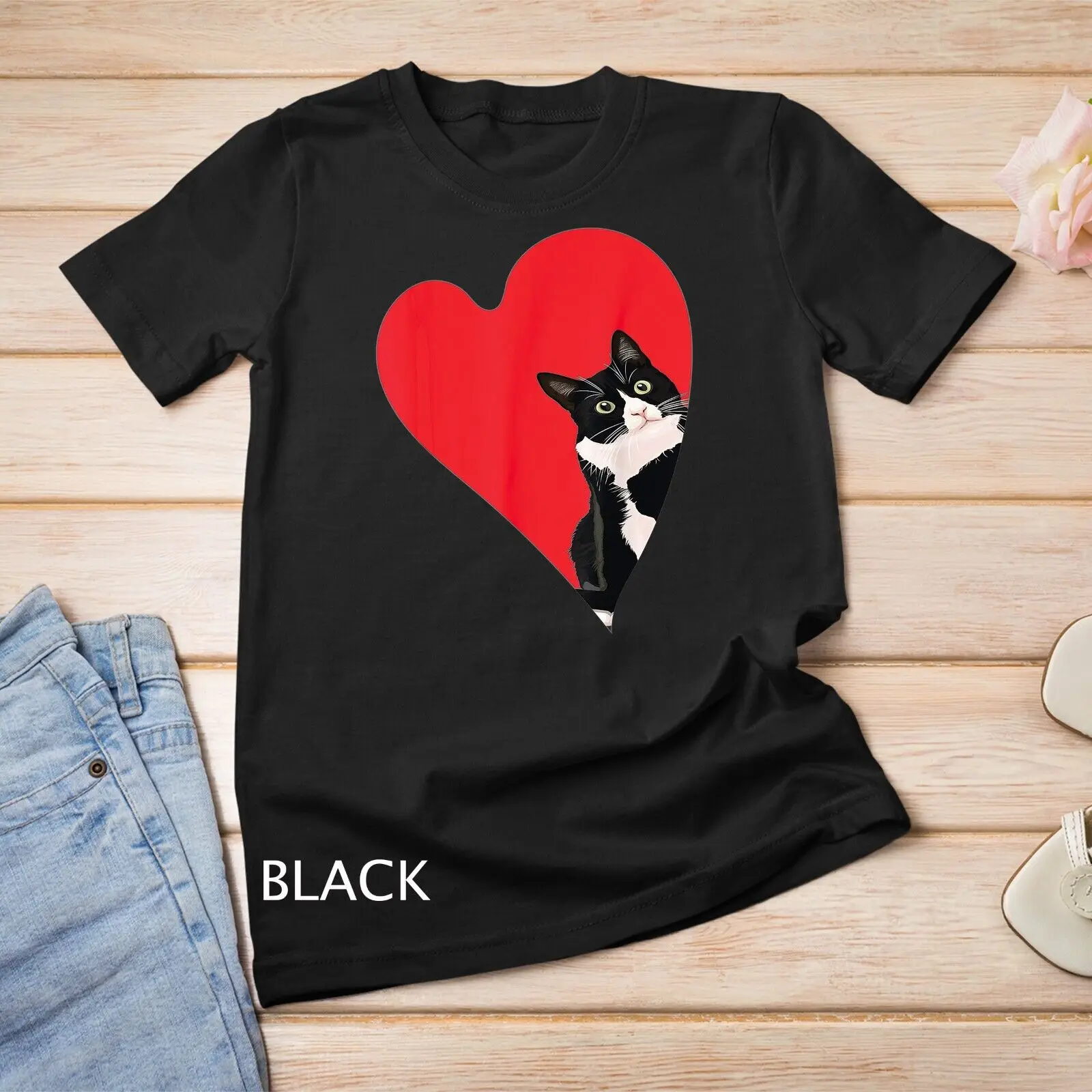 

Tuxedo Cat Valentine Heart for Kitten and Animal Lovers T Shirt
