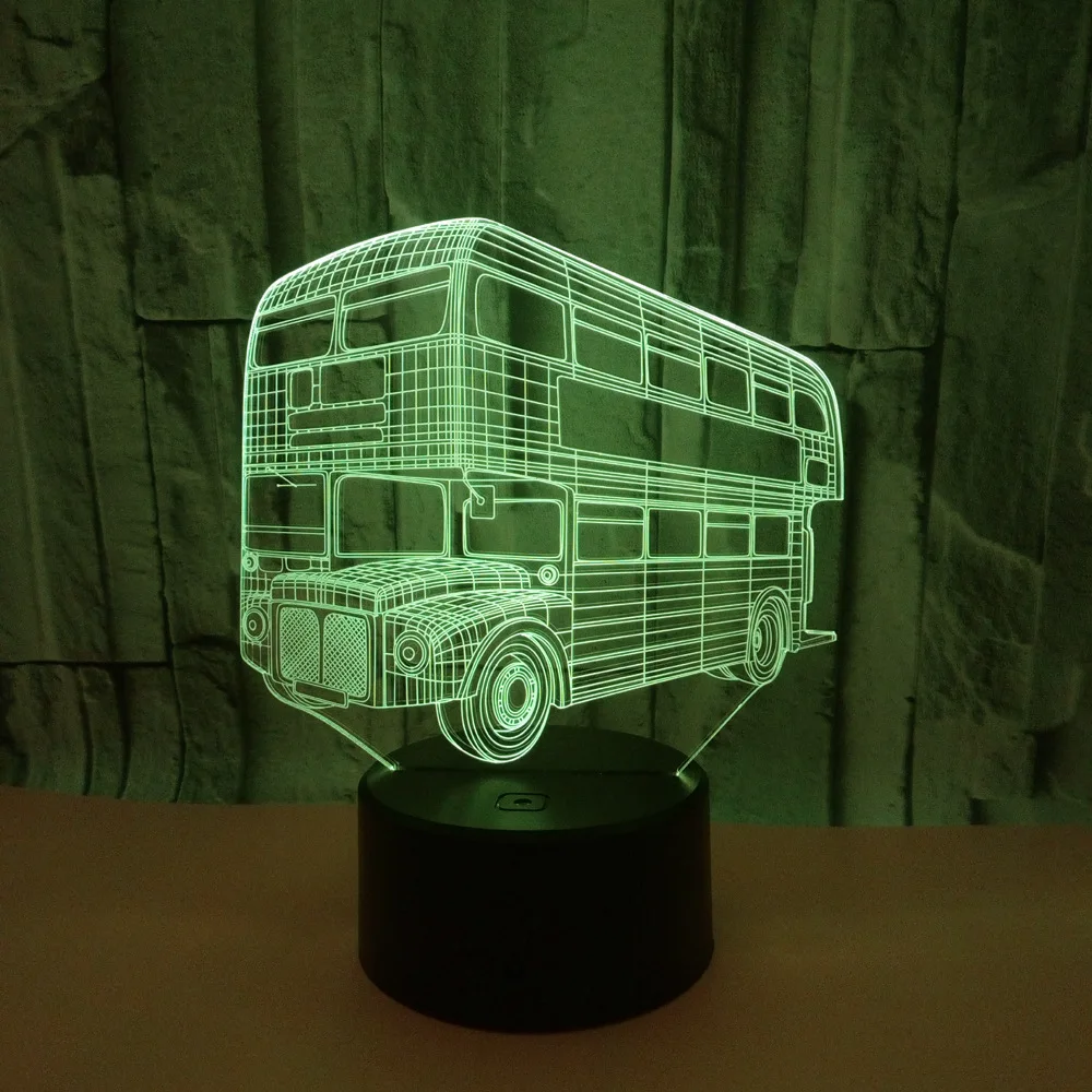 Dual-deck Bus 3d Acrylic Night Desk Lamp Touch Switch Seven Color Visual Stereo Table Moderne 3d Visual Table Lamp