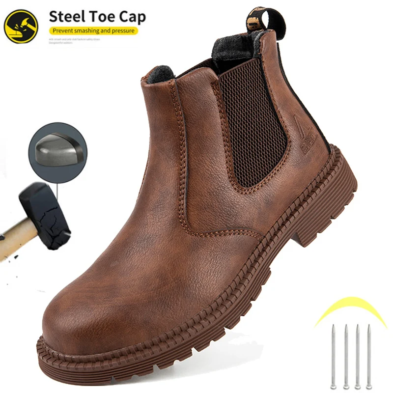 

New Fashion Waterproof Men's Safety Work Boots Steel Toe Shoes Anti Impact And Anti-Puncture Protective Boots Indestructible