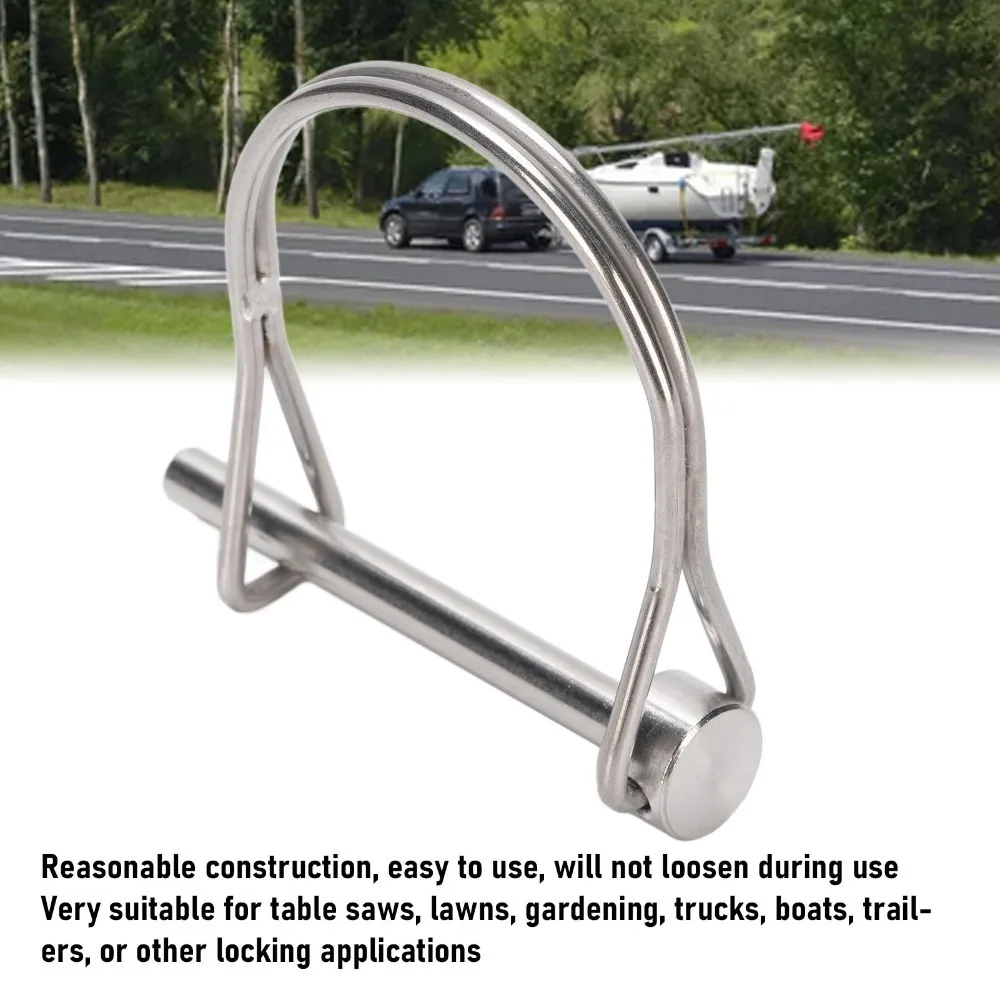 2PCS 304 Stainless Steel Safety Coupler Pin Universal D Type Shape Shaft Locking Pin Silver Extended Length Trailer Coupler Pin